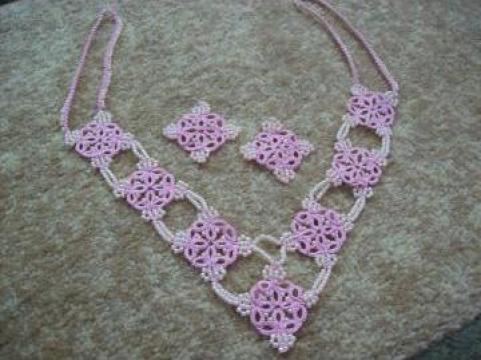 Set bijuterii frivolite roz de la Martishka Fashion Frivolite/Tatting Bijuterii Handmade