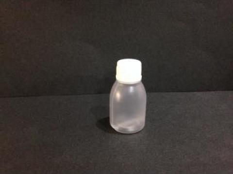 Flacon plastic transparent/alb cu dop fi10 alb/rosu