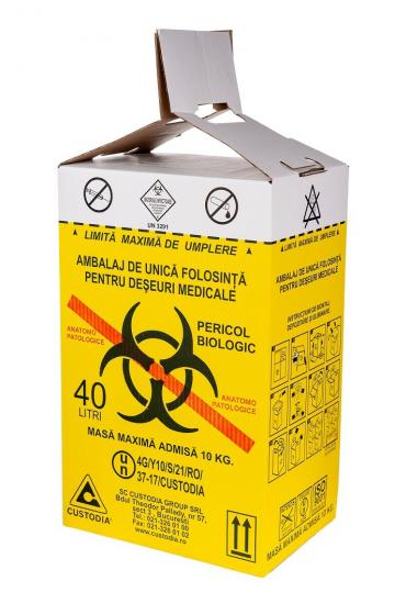 Cutii carton pentru deseuri anatomo 40 l, cu sac galben de la Medaz Life Consum Srl
