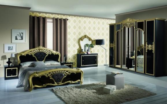 Dormitor Eva Nero, negru/auriu, pat 160x200 cm de la CB Furniture Srl
