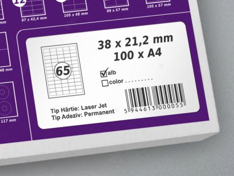 Etichete autoadezive A4, 38 x 21.20 mm, 65 etichete / coala de la Label Print Srl
