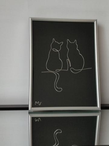 Tablou argintiu cu 2 pisici, 18x24 cm