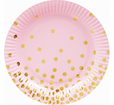 Set 6 farfurii hartie Gold dots roz