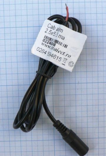 Cablu alimentare mufa DC tata cc 2.5 mm, 1m de la SC Traiect SRL