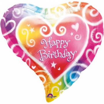 Balon folie Inima Multicolor Happy Birthday 38 cm 0026635076
