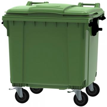 Container din plastic, 1100 litri, capac plat, culoare verde