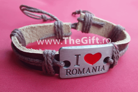 Bratara I love Romania, din piele si metal de la Thegift.ro - Cadouri Online