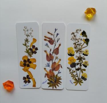 Set 3 bucati semn de carte handmade cu flori presate