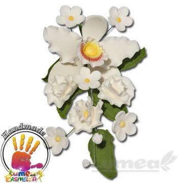 Buchet Orhideea Cattleya alb din pasta de zahar de la Lumea Basmelor International Srl