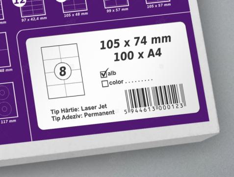 Etichete autoadezive A4, 105 x 74 mm, 8 etichete coala A4 de la Label Print Srl