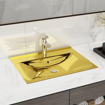 Chiuveta cu preaplin, auriu, 60x46x16 cm, ceramica de la VidaXL