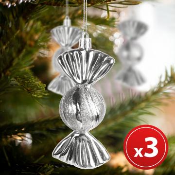 Set decoratiuni brad - bomboane de Craciun - argintii