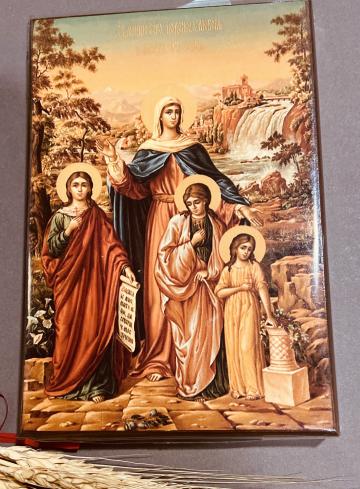 Icoana Litografie lemn Sfanta Sofia cu cele trei fiice 16cm