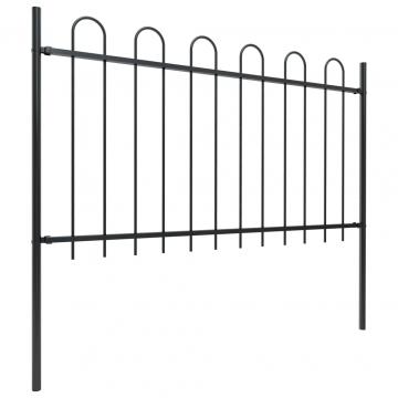 Gard de gradina cu varf curbat, negru, 5,1 m, otel
