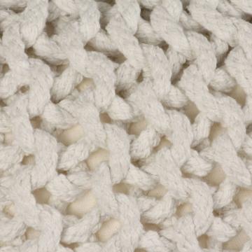 Taburet Puf tricotat manual, bumbac, 50 x 35 cm, alb