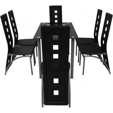 Set masa si scaune de bucatarie 7 piese, negru de la VidaXL
