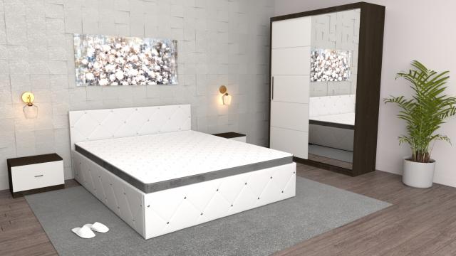 Dormitor Milano alb wenge cu dulap usi glisante cu oglinda de la Wizmag Distribution Srl