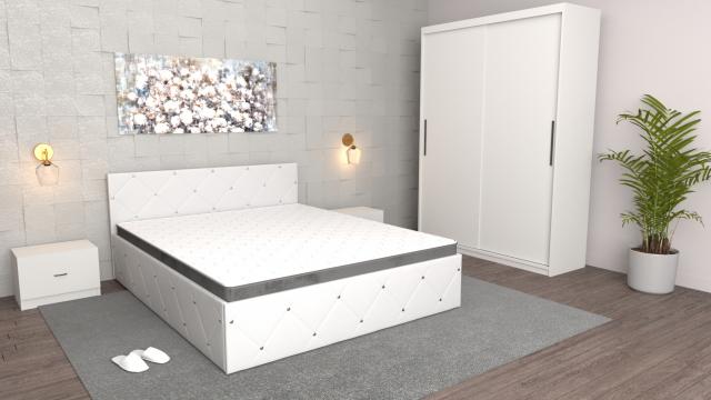 Dormitor Milano alb cu dulap usi glisante fara oglinda, pat de la Wizmag Distribution Srl