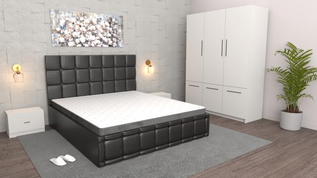 Dormitor Regal negru alb cu dulap David alb, pat matrimonial de la Wizmag Distribution Srl