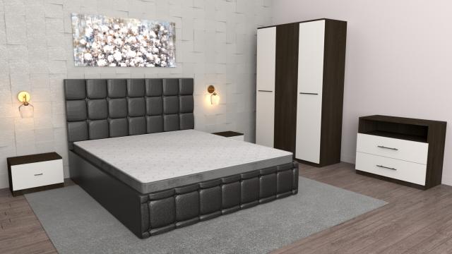 Dormitor Regal negru wenge cu comoda tv wenge, dulap 3 usi de la Wizmag Distribution Srl