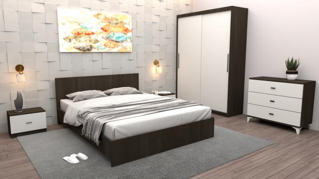 Set dormitor Tania wenghe + alb pat 160 cm x 200 cm
