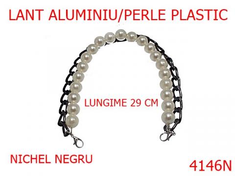 Lant ornamentat cu perle 29 cm nichel negru 4146N