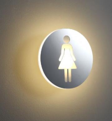 Semn de toaleta cu LED rotund pentru femei