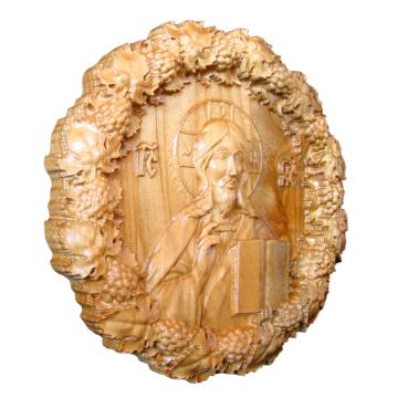 Icoana sculptata Iisus Hristos, lemn masiv diametru 17.5 cm de la Artsculpt Srl