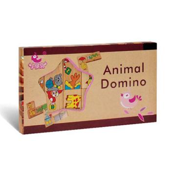 Puzzle domino, Montessori, din lemn, cu animale