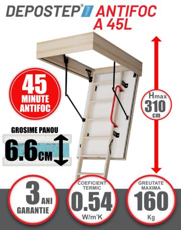 Scara pod din lemn Depostep Antifoc A 45L H max 310 cm