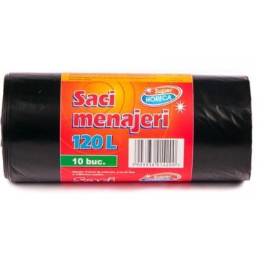 Saci menajeri 120 L impermeabili, 10/rola, LDPE, negri