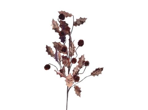 Crenguta cu conuri si frunze bronz, 82cm