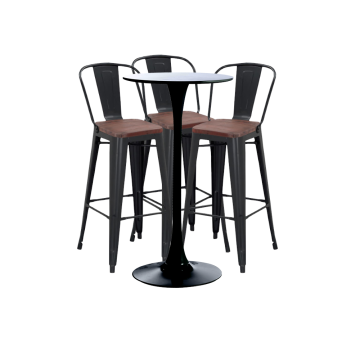 Set bar/cafenea, masa neagra 60x101cm si trei scaune Raki