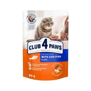 Hrana plic pisica cod in Jelly 80g - Club 4 Paws