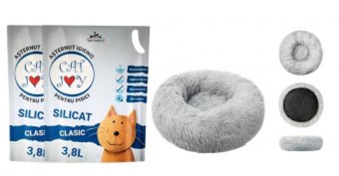 Asternut igienic 2x Silicat Cat Joy +1xCulcus Pufos de 40cm de la Supermarket Pentru Tine Srl