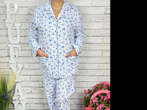 Pijama din finet, 100% bumbac, bluza cu nasturi si pantalon de la Pufyah Brand Srl