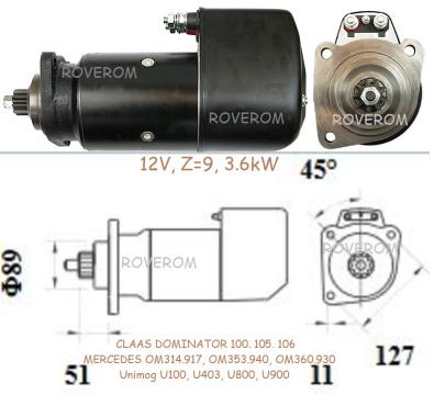 Demaror Case, Claas Dominator 100, 105 106, Unimog, Volvo BM de la Roverom Srl