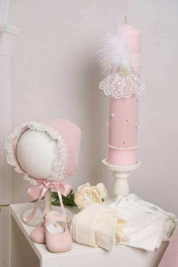 Lumanare botez A37 - Perle, Jabou si Pene - Roz de la Andreeatex