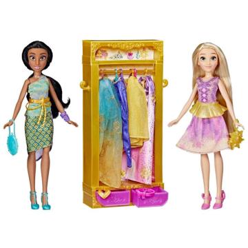 Set papusi Disney Princess, Jasmine si Rapunzel cu garderoba