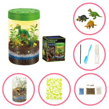 Jucarie set crestere dinozauri, mini-terrariu, LED, plante