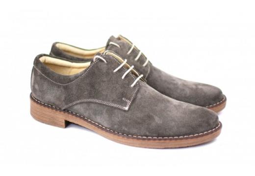 Pantofi barbati piele naturala velur gri casual-eleganti