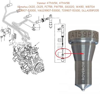 Duze injector Yanmar 4TNV94, 4TNV98, Komatsu PC75R, PW75R de la Roverom Srl