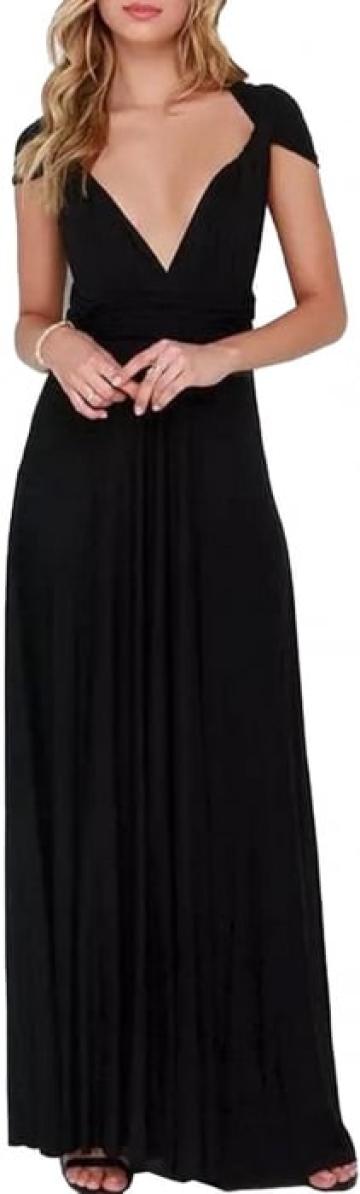 Rochie neagra lunga, versatila, fara maneci, pentru seara