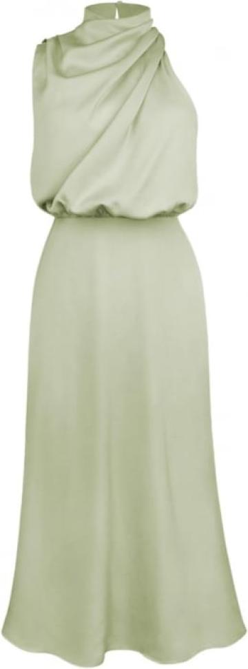 Rochie lunga eleganta din satin, fara maneci, verde deschis