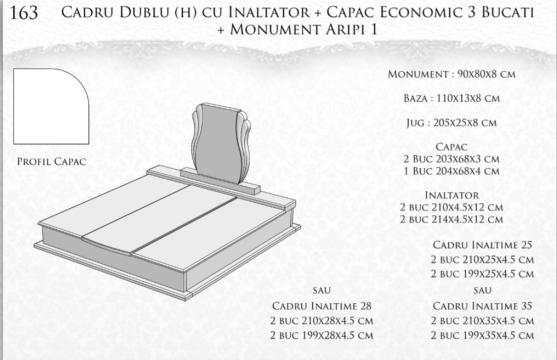 Monument aripi 1 + cadru dublu (H) cu inaltator + capac de la Cruci Mozaic, Marmura