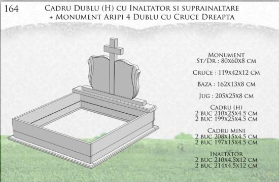 Monument aripi 4 dublu cu cruce dreapta + cadru dublu (H) de la Cruci Mozaic, Marmura