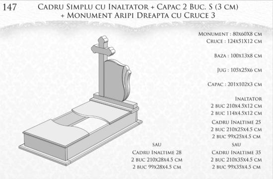Monument aripi dreapta cu cruce 3 + cadru simplu de la Cruci Mozaic, Marmura