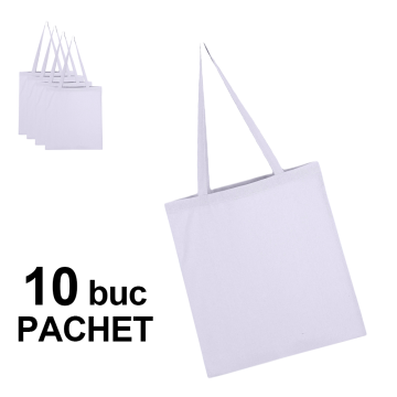 Sacosa bumbac toarta lunga, LH alb, 10 bucati de la Best Media Style Srl