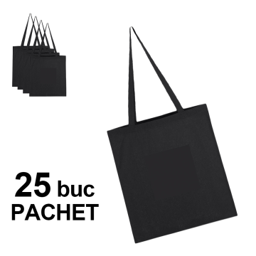 Sacosa bumbac toarta lunga, LH negru, 25 bucati de la Best Media Style Srl