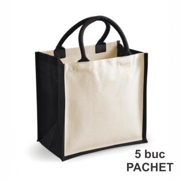 Sacosa bumbac si iuta, midi, toarta neagra, 5 bucati de la Best Media Style Srl
